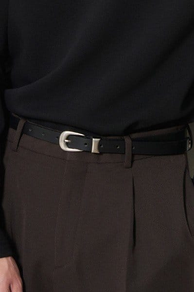Image of 20mm Real Leather Western Slim Belt Black