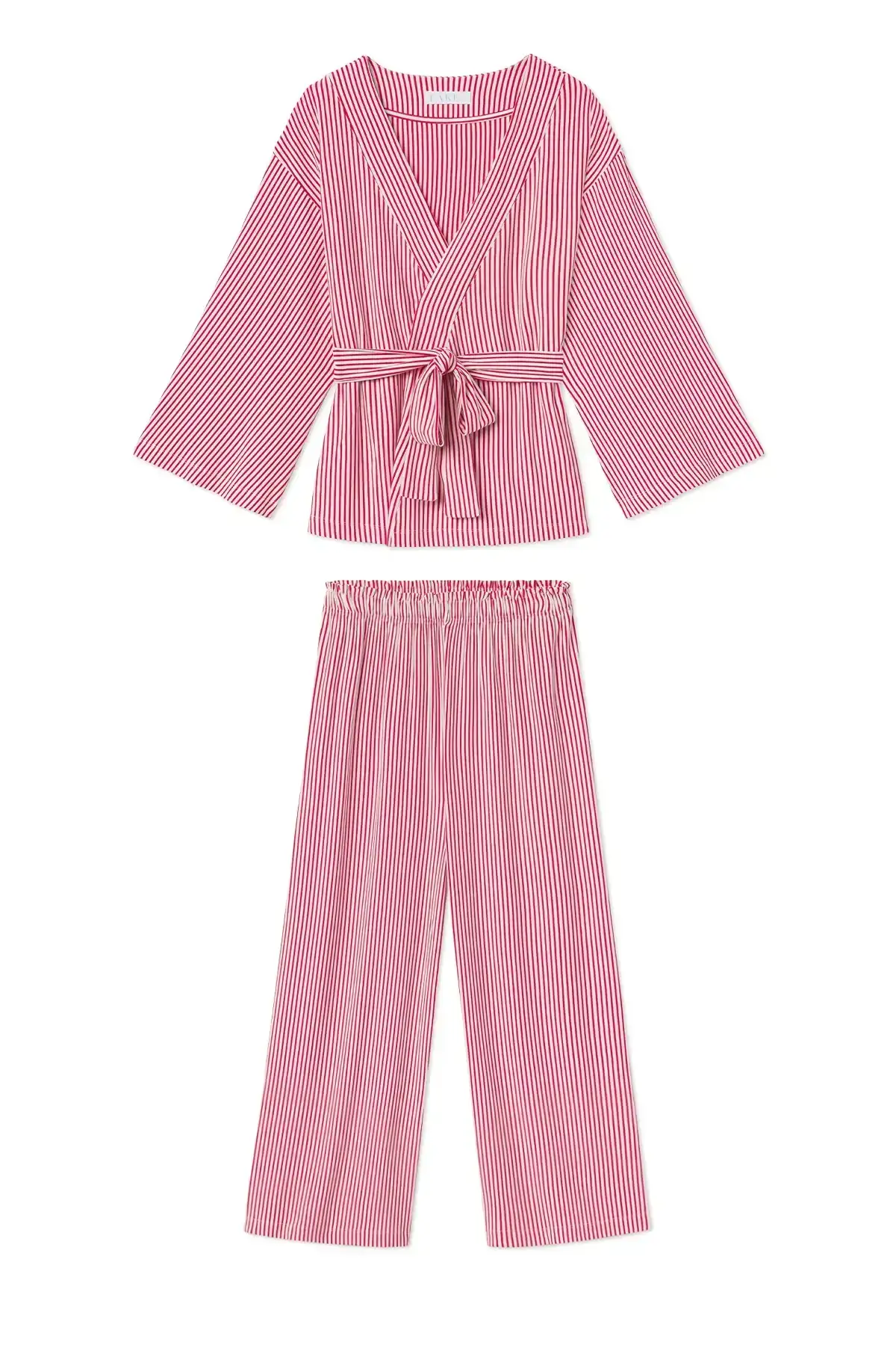 Image of DreamKnit Kimono Pajama Set in Red Stripe
