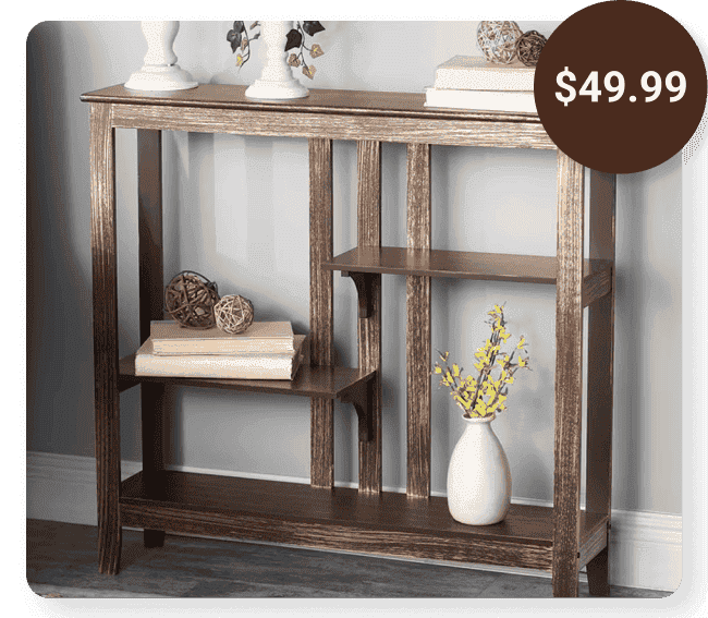 Brushed Metallic Console Table with Display Shelves