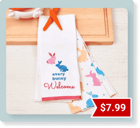 Sets of 2 Easter Bunny Embroidered Kitchen Towels