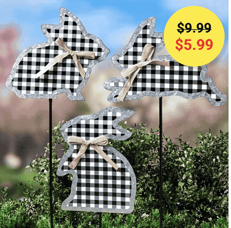 Galvanized Gingham Bunny Stakes