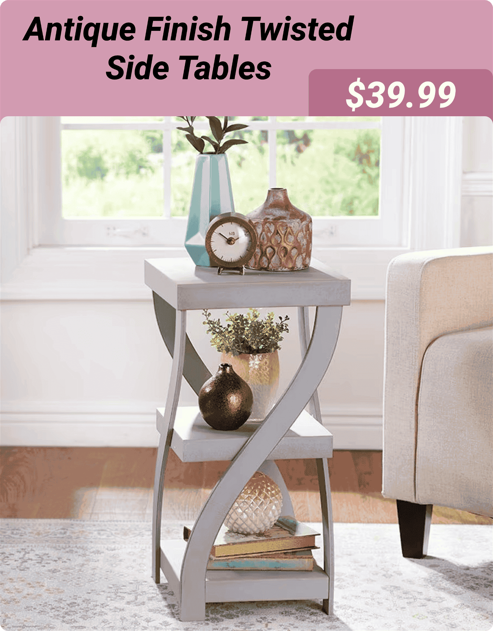 Antique Finish Twisted Side Tables