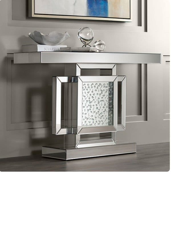 Fostoria 47 1/4 in. Wide Silver-Mirror Modern Crystal Console Table