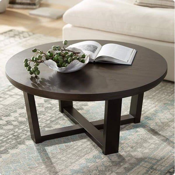 Conrad 40 in. Wide Dark Brown Wood Round Coffee Table