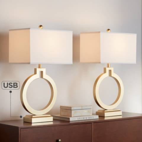 360 Lighting Lauren 28 1/2" Gold Ring USB Table Lamps Set of 2