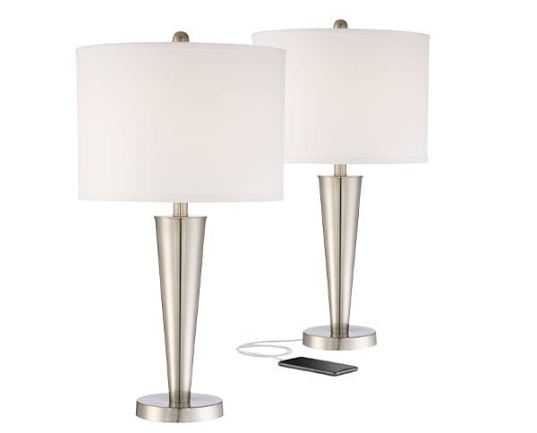 360 Lighting Geoff Brushed Nickel USB Table Lamps Set of 2