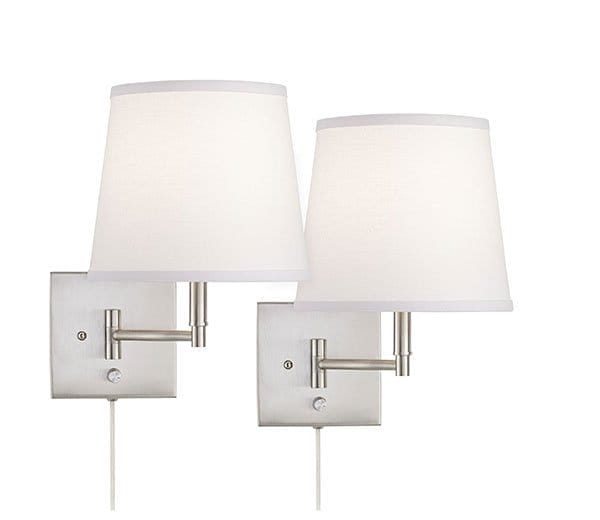 360 Lighting Lanett Brushed Nickel Swing Arm Plug-In Wall Lamps Set of 2