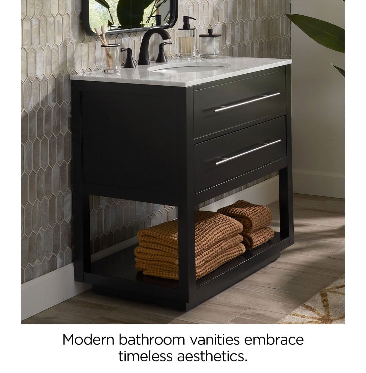 Modern bathroom vanities embrace timeless aesthetics.