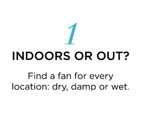 1. Indoors or Out? Find a fan for every location: dry, damp or wet