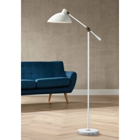 Adesso Peggy Adjustable Height White and Antique Brass Modern Floor Lamp