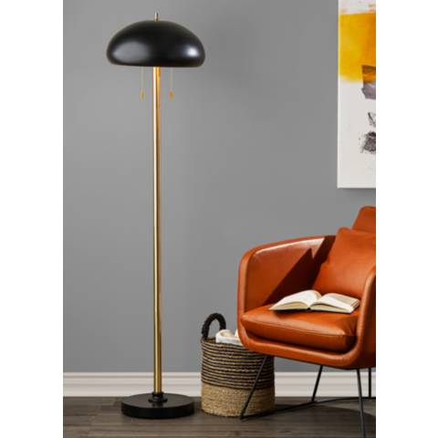 Cap Black and Antique Brass Metal Floor Lamp