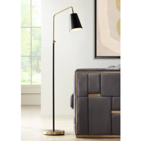 Possini Euro Zella 56 1/2" Black Brass Offset Arm Floor Lamp