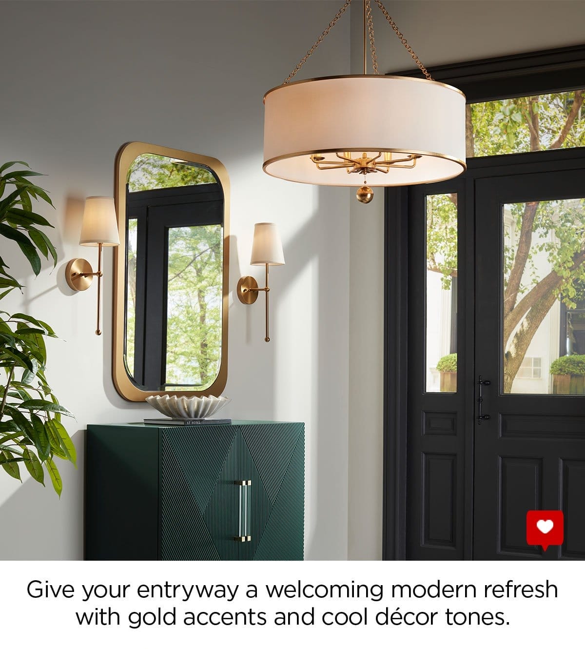 Give your entryway a welcoming modern refresh with gold accents and cool décor tones.