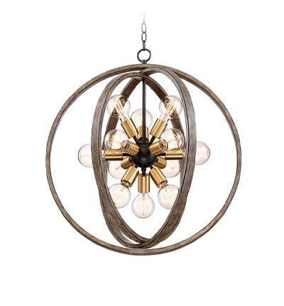 Possini Euro Stedman 25" 12-Light Gold and Wood Sputnik Orb Chandelier