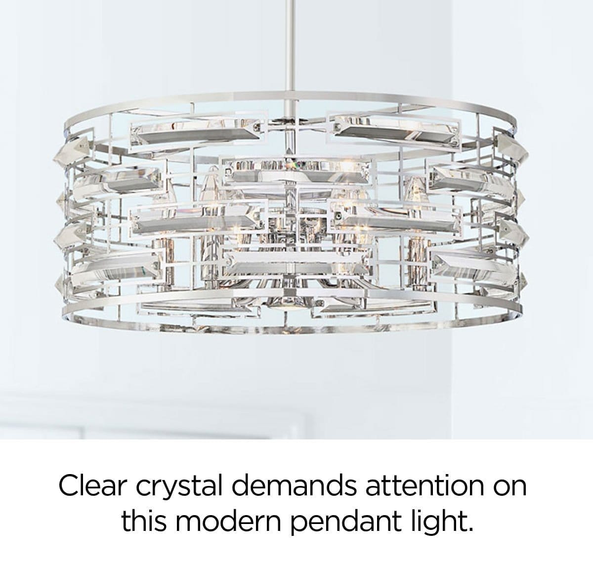 Clear crystal demands attention on this modern pendant light.