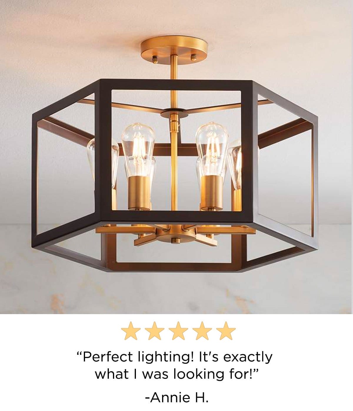 5 stars - "Perfect lighting! It's exactly what I was looking for!" - Annie H.