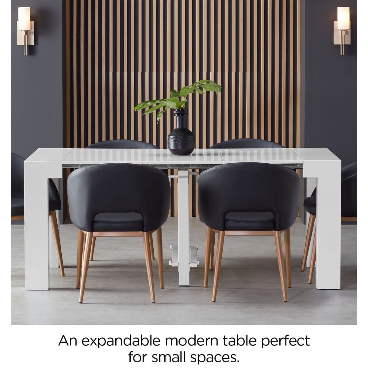 An expandable modern table perfect for small spaces.