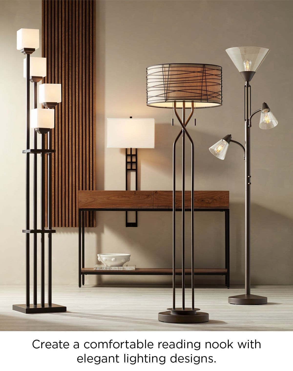 Create a comfortable reading nook with elegant lighting designs.