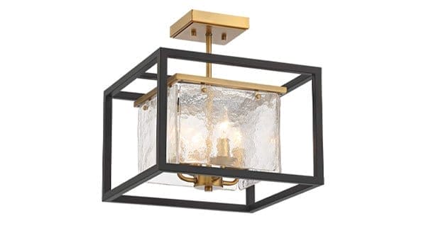 Possini Euro Liston 14" Wide Ice Glass Black and Brass Ceiling Light