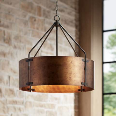 Possini Euro Julian 22&quot; Wide Rustic Bronze Metal Drum Pendant Light