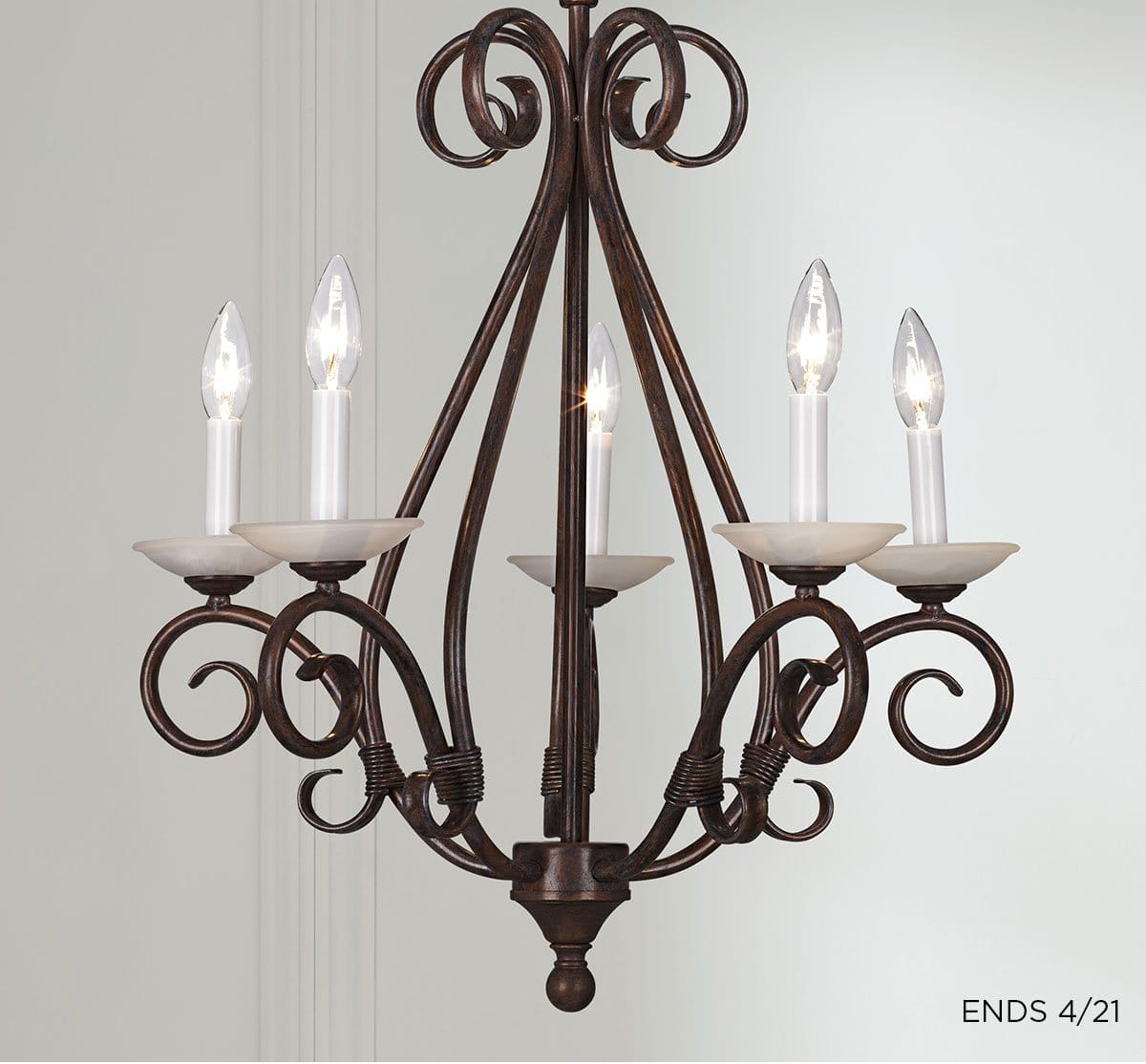 Iron Scroll 23" Wide 5-Light Traditional Candelabra Chandelier - Ends 4/21