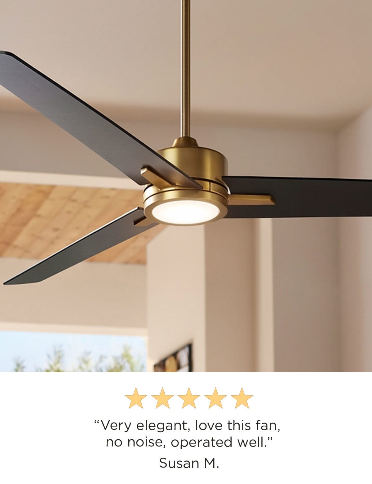 5 stars - "Very elegant, love this fan, no noise, operated well." Susan M.