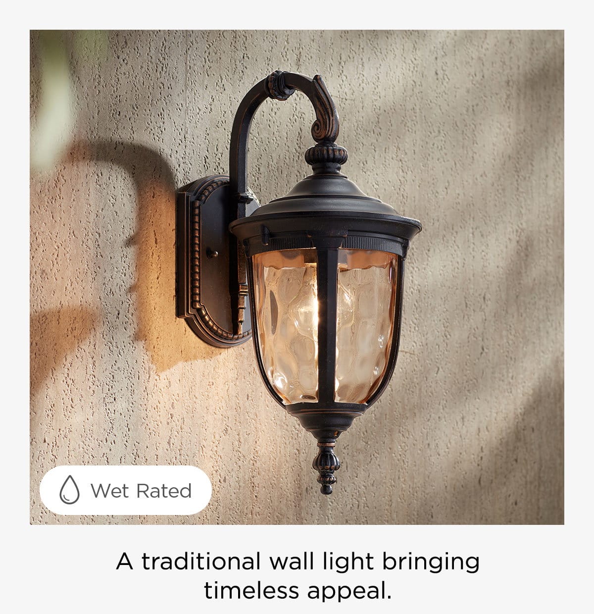 Wet Rated - A traditional wall light bringing timeless appeal.