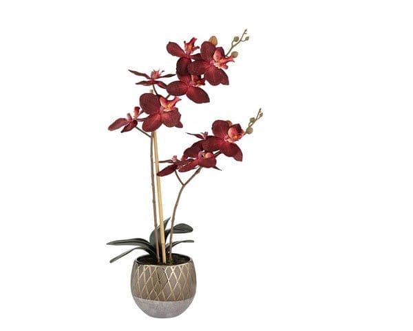 Red Orchid 23" High Faux Flowers in Ceramic Pot