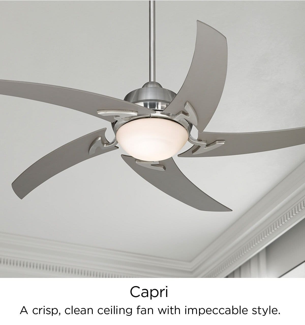 Capri - A crisp, clean ceiling fan with impeccable style.