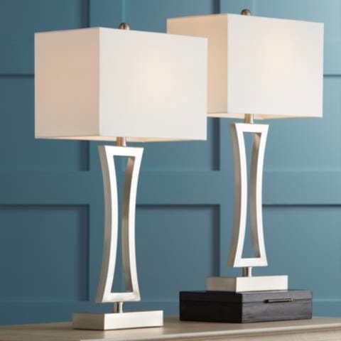 360 Lighting Roxie 31" High Brushed Nickel Metal Table Lamps Set of 2