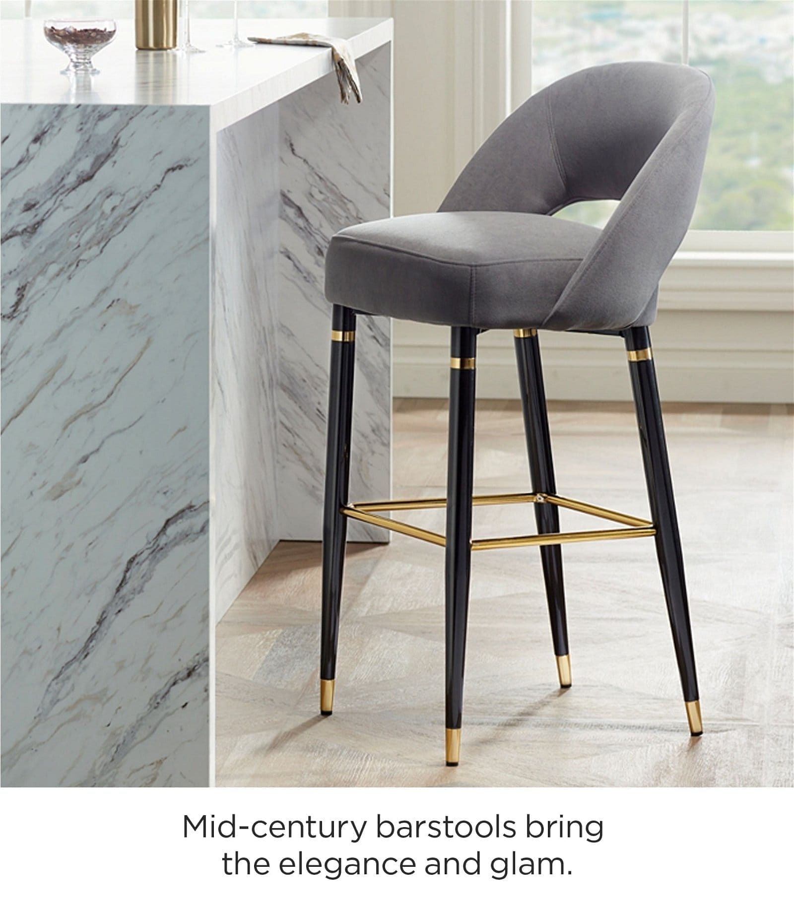 Mid-century barstools bring the elegance and glam.