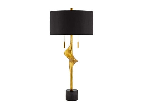 Possini Euro Athena 35 1/2" Black Shade Gold Leaf Modern Table Lamp