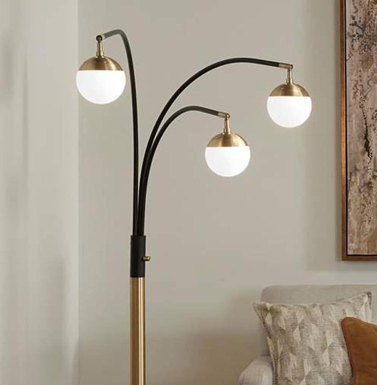 Possini Euro Rayne 72" Warm Gold and Black 3-Light Arc Floor Lamp