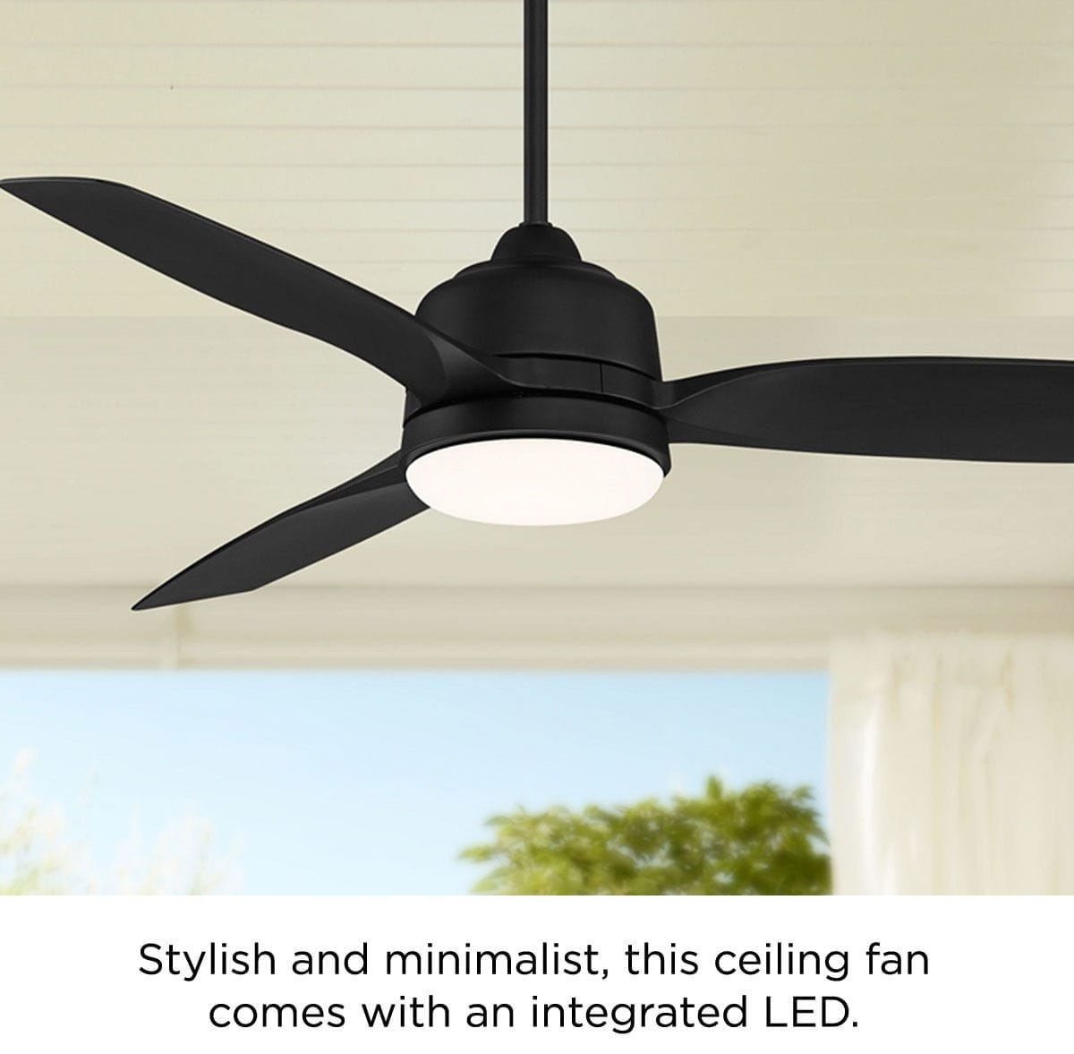 Stylish and minimalist, this ceiling fan comes with an integrated LED.