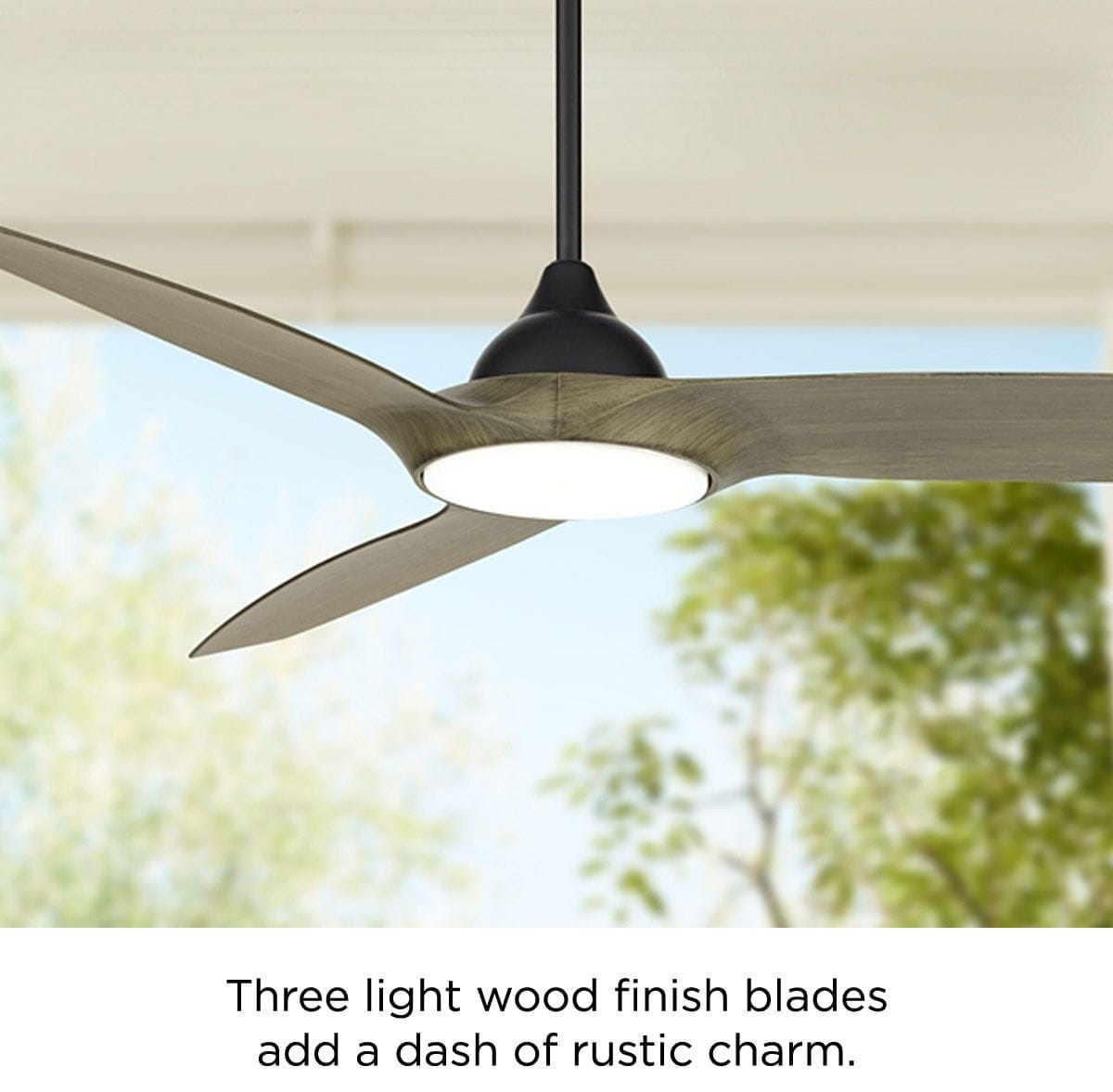 Three light wood finish blades add a dash of rustic charm.