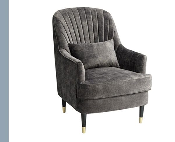 Austen Charcoal Gray Velvet Tufted Armchair with Pillow