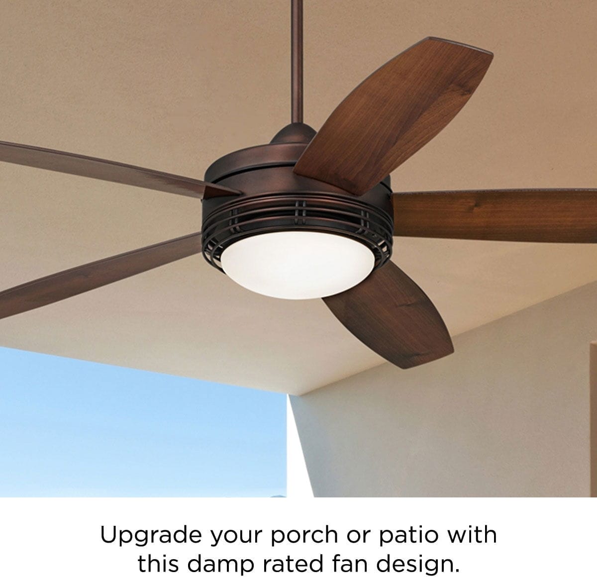 Upgrade your porch or patio with this damp rated fan design.