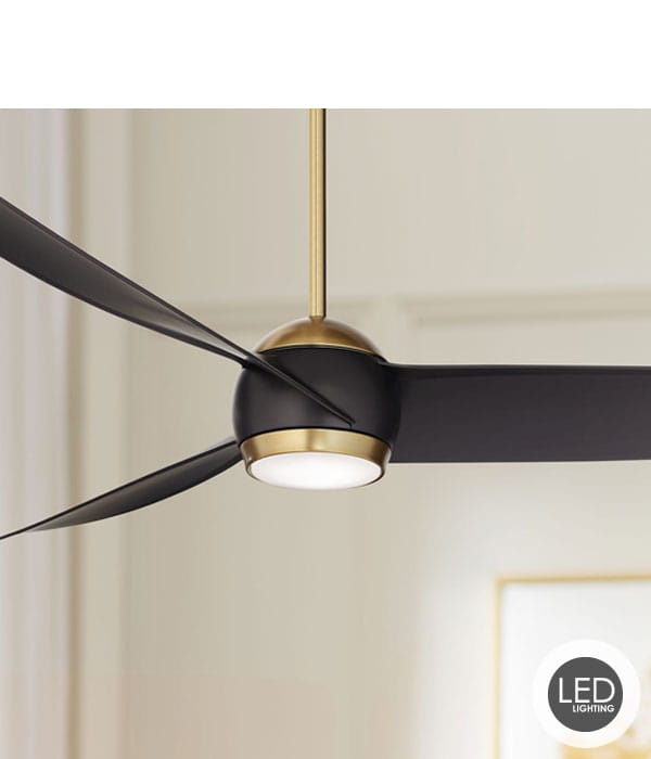 60" Possini Euro Stresa Brass and Matte Black LED Fan with Remote