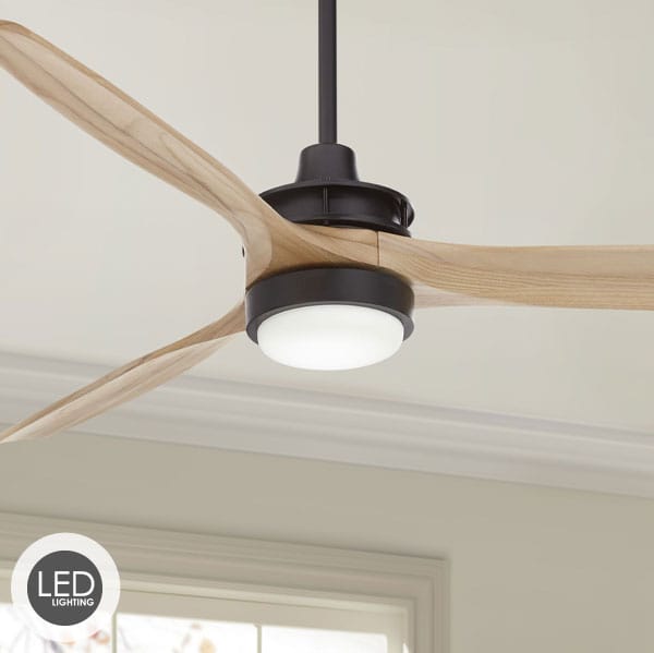 52" Windspun Matte Black and Natural Wood LED Ceiling Fan with Remote