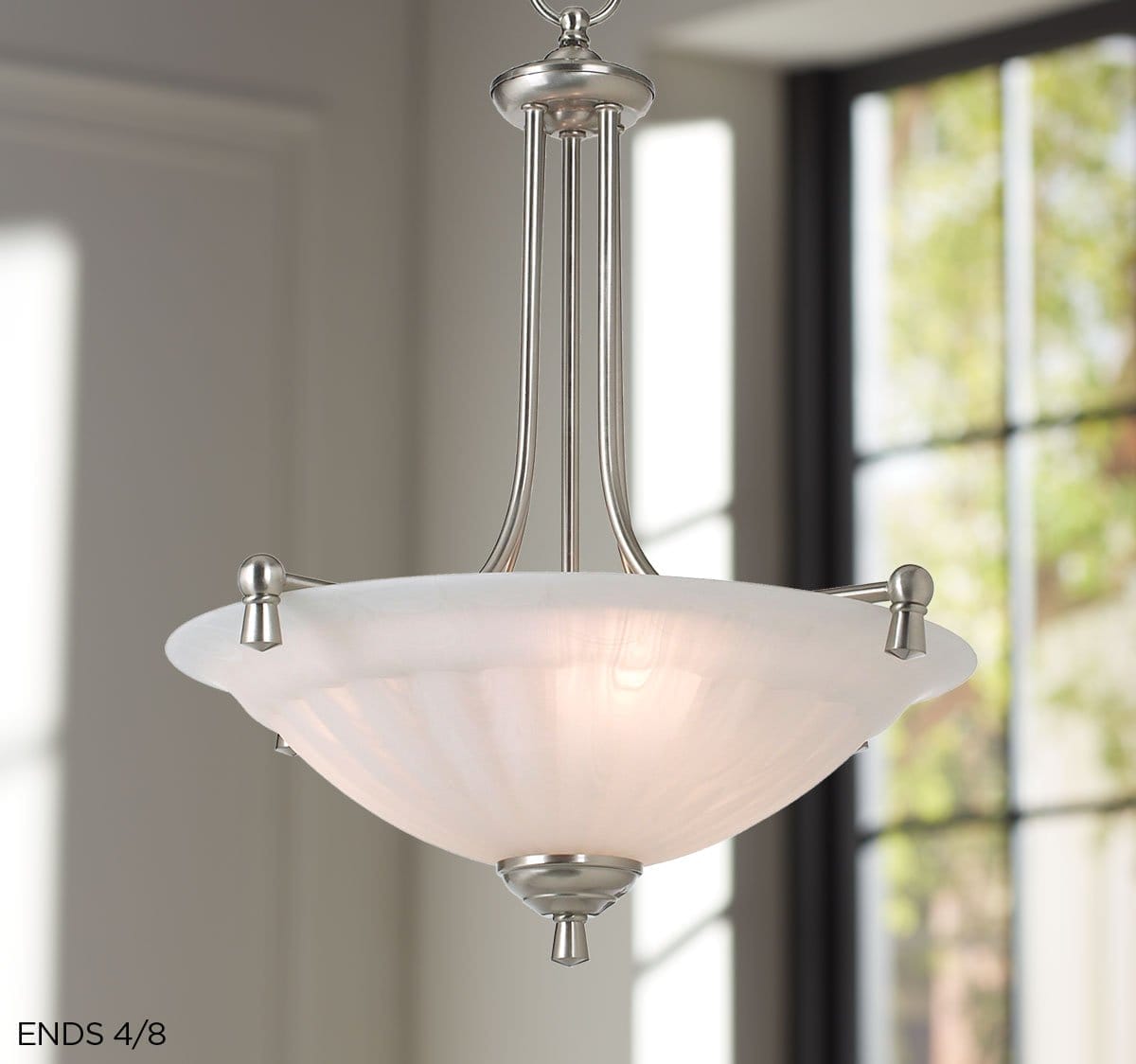 Regency Hill Burlington 23″ Brushed Steel and Glass Pendant Chandelier - Ends 4/8