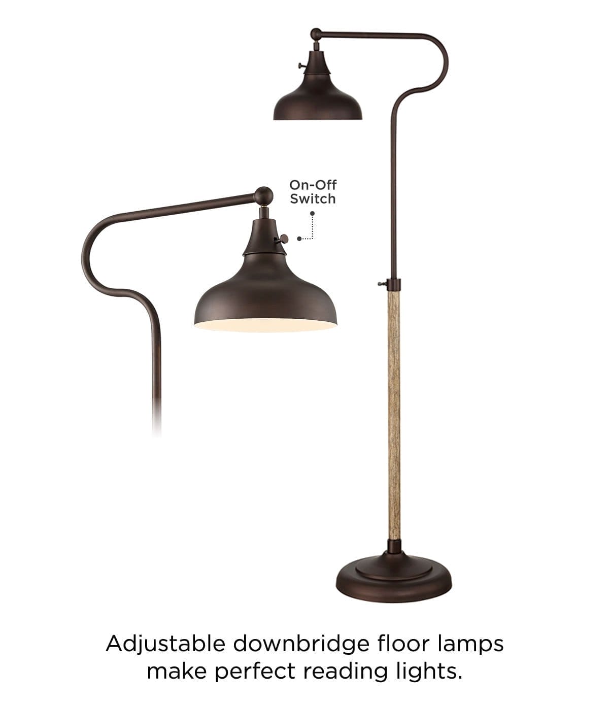 Adjustable downbridge floor lamps make perfect reading lights.