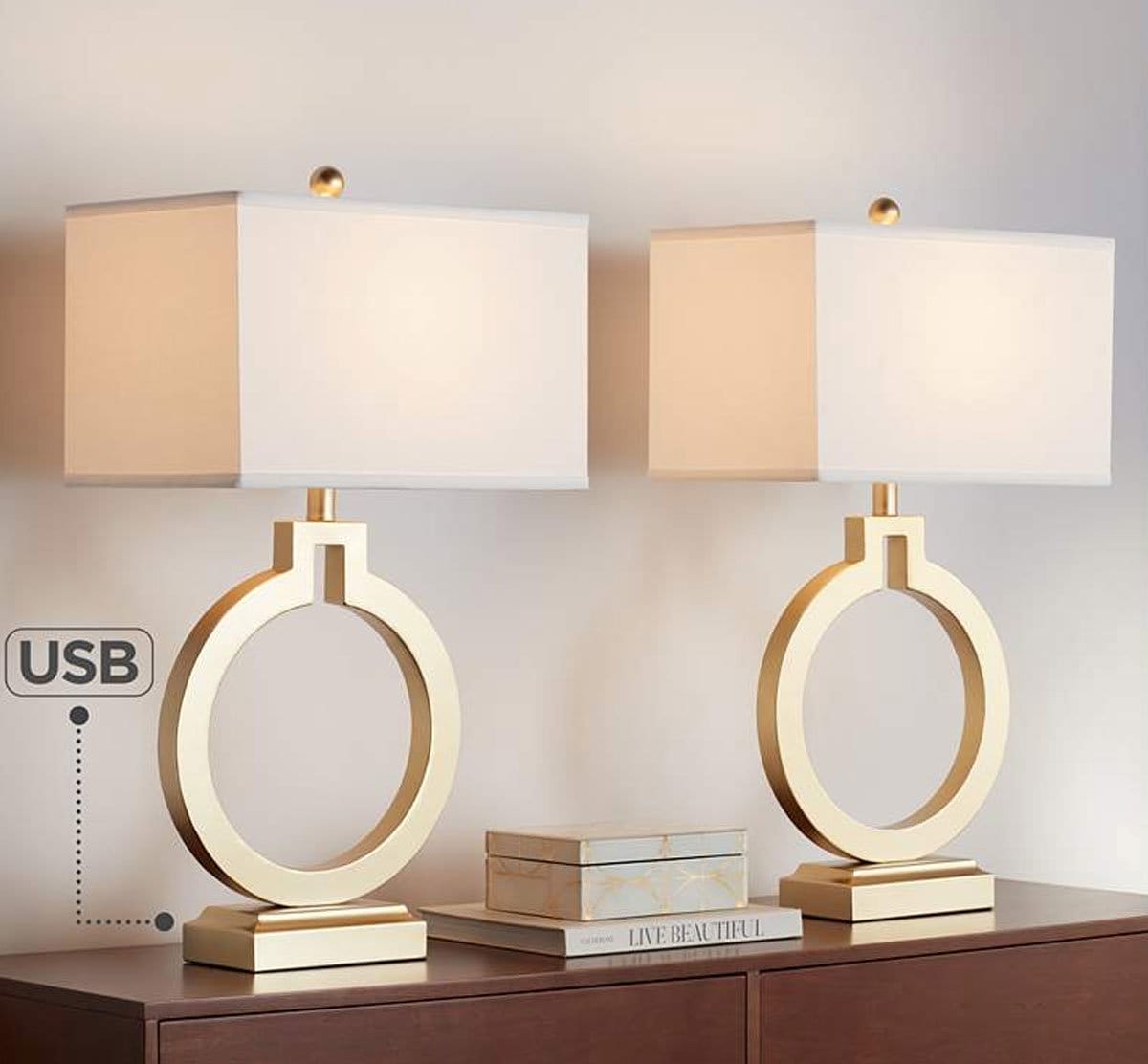 360 Lighting Lauren 28 1/2" Gold Ring USB Table Lamps Set of 2