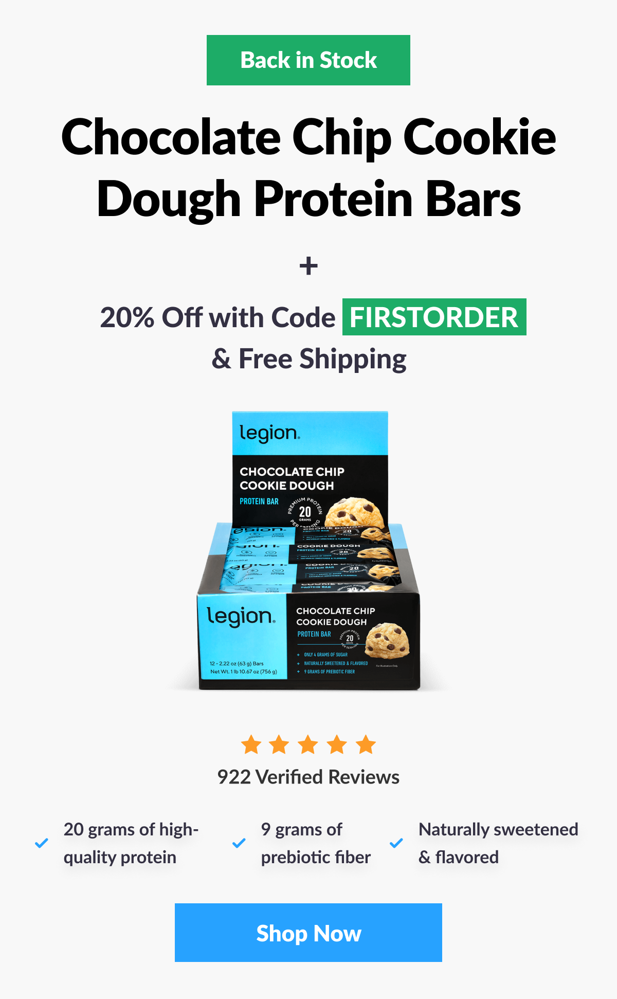 Our chocolate chip cookie dough protein bars are back!