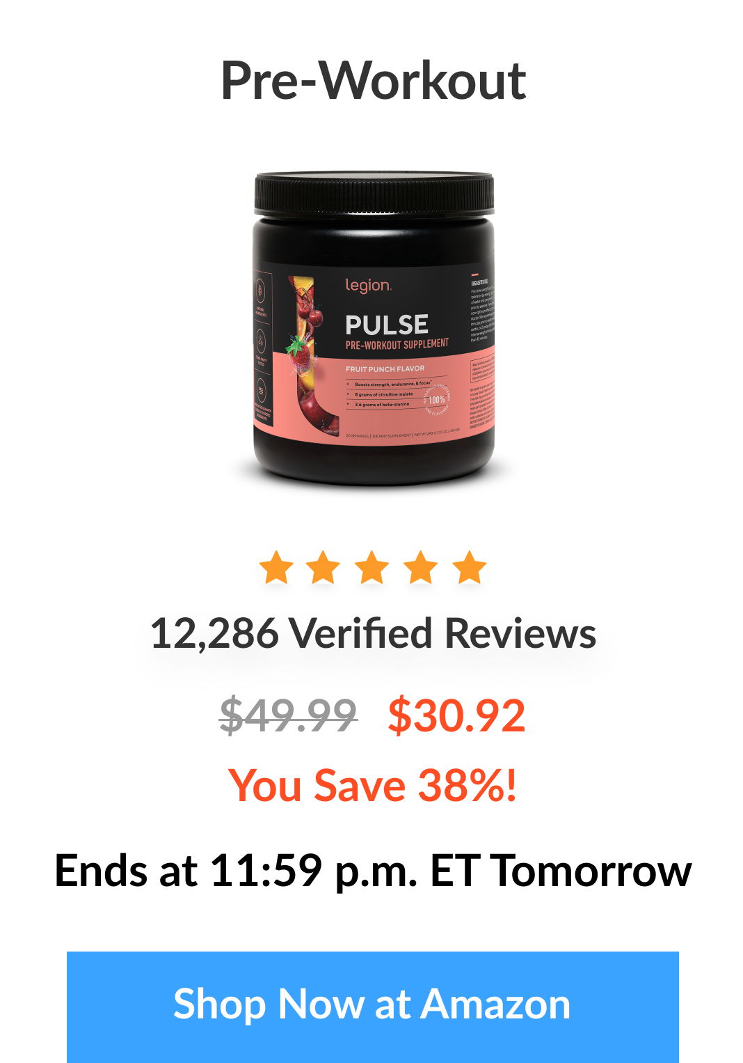 Save 38% on pulse pre-workout