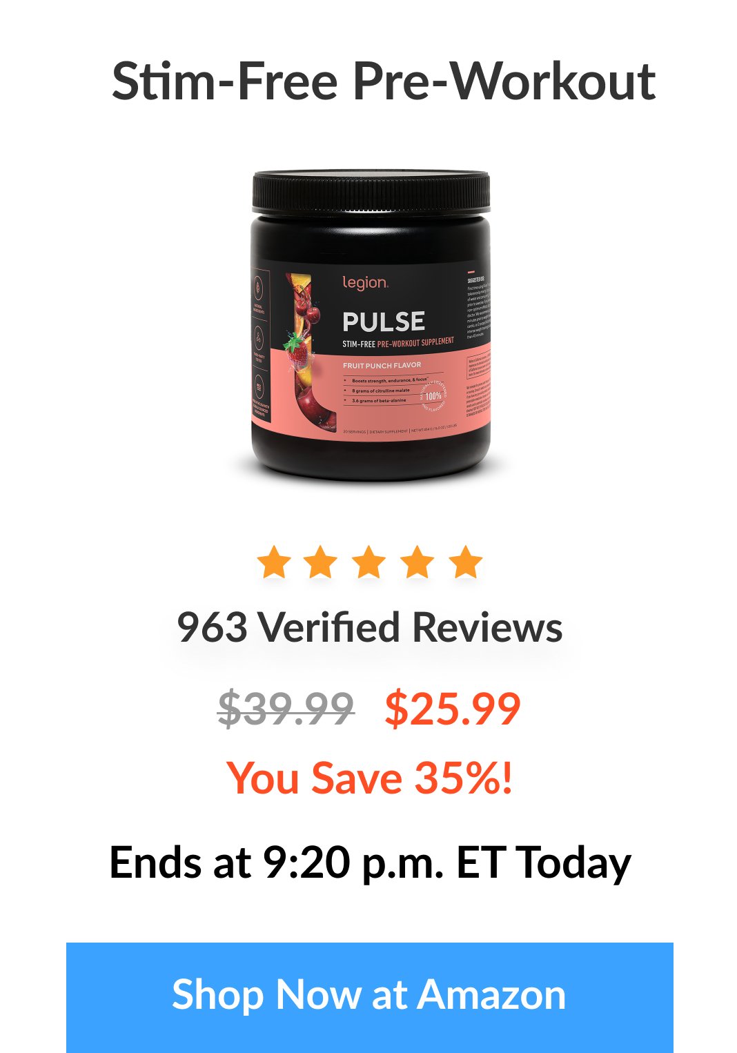 Save 25% on pulse stim-free pre-workout