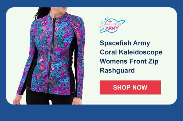 Spacefish Army Coral Kaleidoscope Womens Front Zip Rash Guard | Shop Now