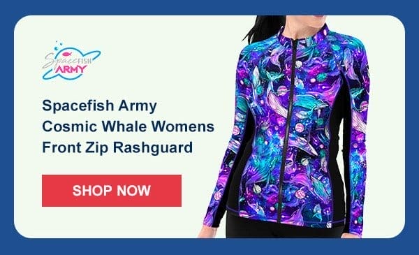 Spacefish Army Cosmic Whale Womens Front Zip Rash Guard | Shop Now