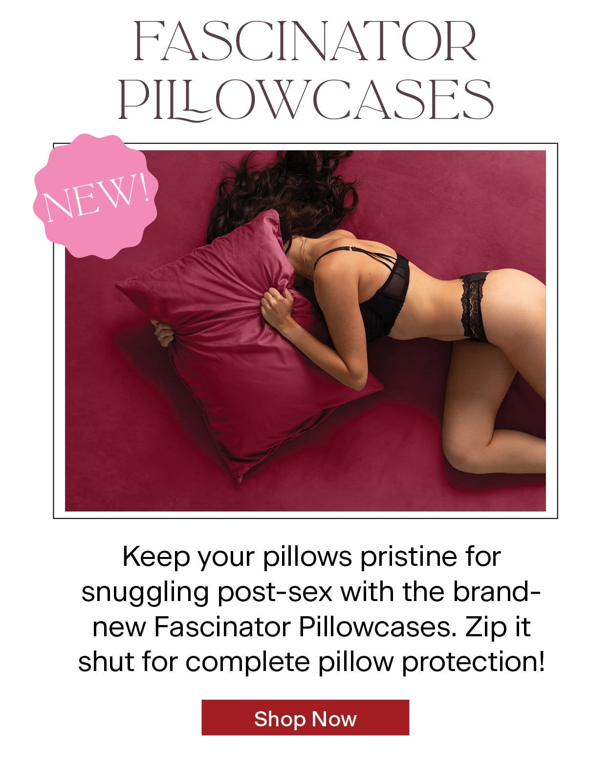 Fascinator Pillowcases | Keep your pillows pristine for snuggling post-sex with the brand-new Fascinator Pillowcases. Zip it shut for complete pillow protection! Shop Now