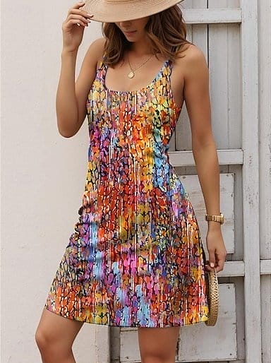 Women's Tank Dress Ombre Print U Neck Mini Dress Sleeveless Summer