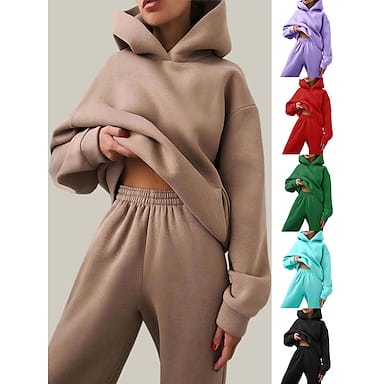 Women's Tracksuit Sweatsuit Jogging Suit 2pcs Street Casual Winter Long Sleeve Warm Breathable Soft Running Everyday Use Sportswear Camel Almond Light Brown Green White Black Activewear / Spring